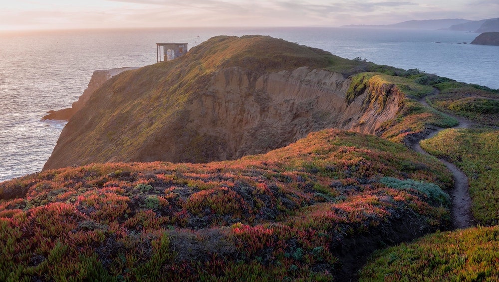 Rodeo Beach hiking trail to the lookout point at twilight in San Francisco 