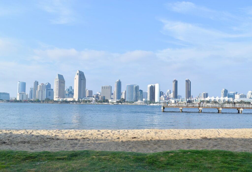 Photo of the buildings in San Diego from a beach view